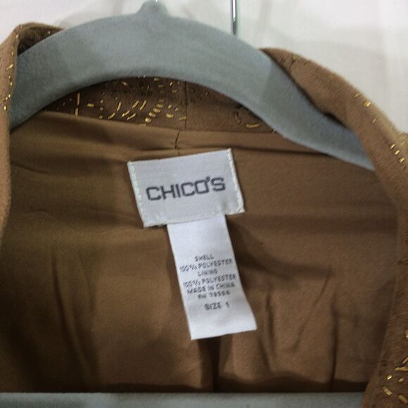 Chico's Vintage Faux Suede Jacket Size 1 Brown Gold Open Front Shacket 8 - Picture 3 of 4